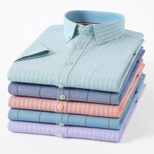 2021 New Men's Oxford Shirt Cotton Summer Short Sleeve Youth Pocket Stripes Wholesale